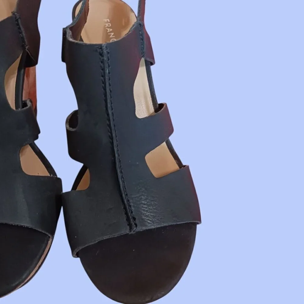 Franco Sarto Black Wedge Sandals Open Toe Cork Wedge Size 8M